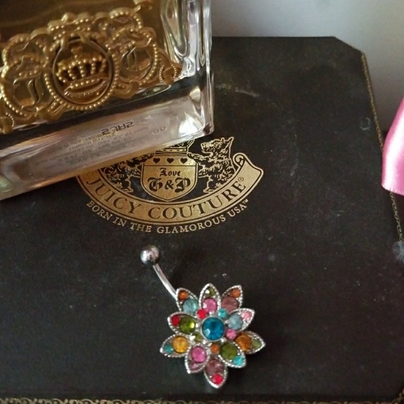 Rhinestone Lotus Belly Button Barbell - Picture 1 of 4